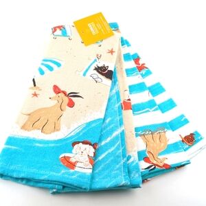 Beach Themed Dog Print Kitchen Towels 2pc.